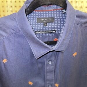 Ted Baker London Men's Navy Blue Long Sleeve Button Up Shirt Cotton‎